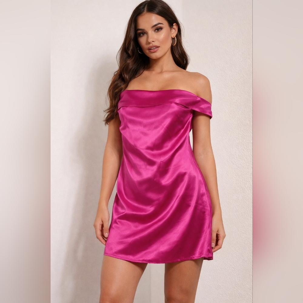 Off-Shoulder Pink Satin Dress